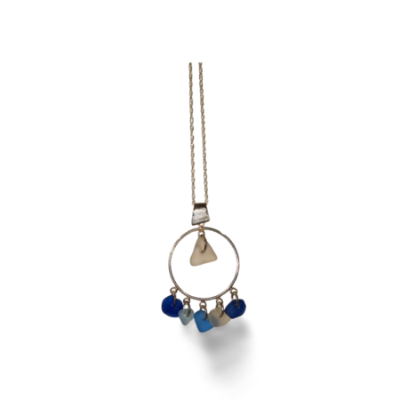 Mixed Blue and White Sea Glass Pendant