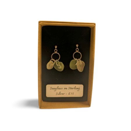 Light Green and White Sea Glass Earrings