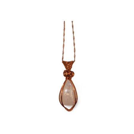Bare Copper Wrapped Rose Quartz Pendant