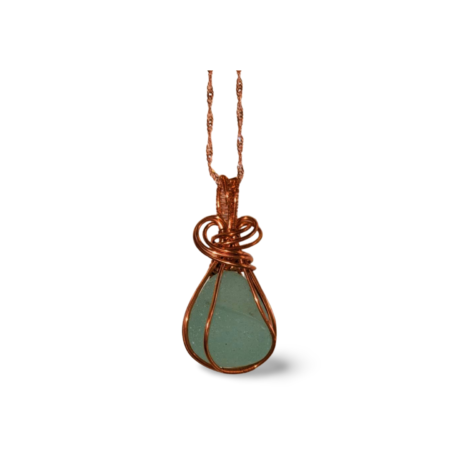 Bare Copper Wrapped Sea Glass Pendant