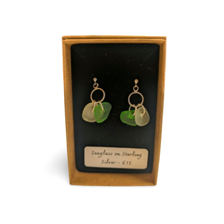Green and White Sea Glass Earrings